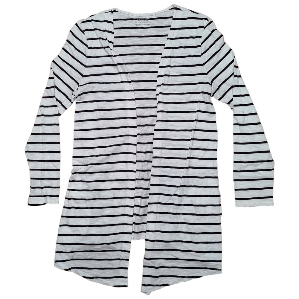Chico's Ultimate Tee Open Front Cardigan Women’s Small Striped w\ Pockets